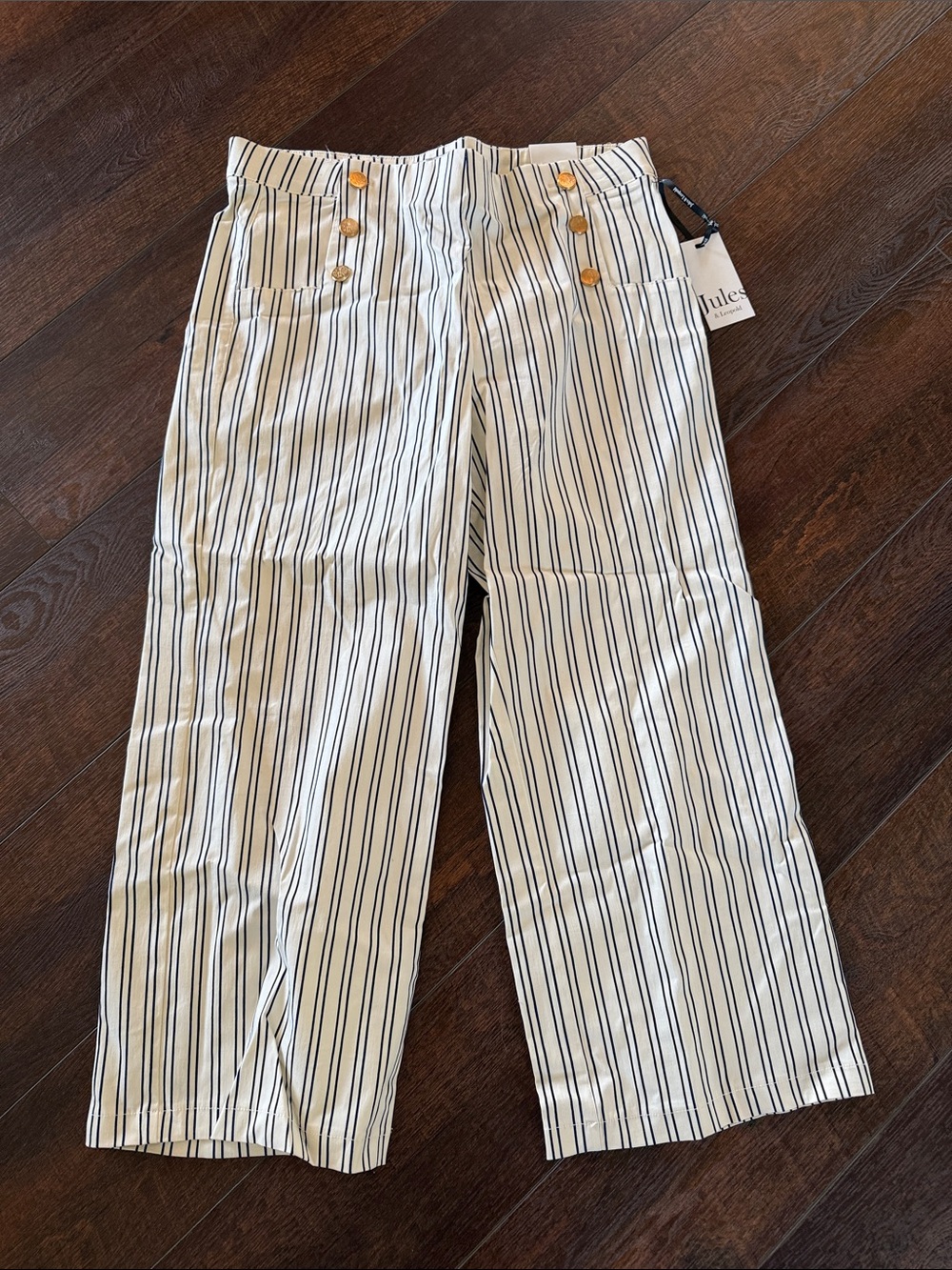 Joules Cream and Navy Vertical Stripe Wide-Leg Chinos